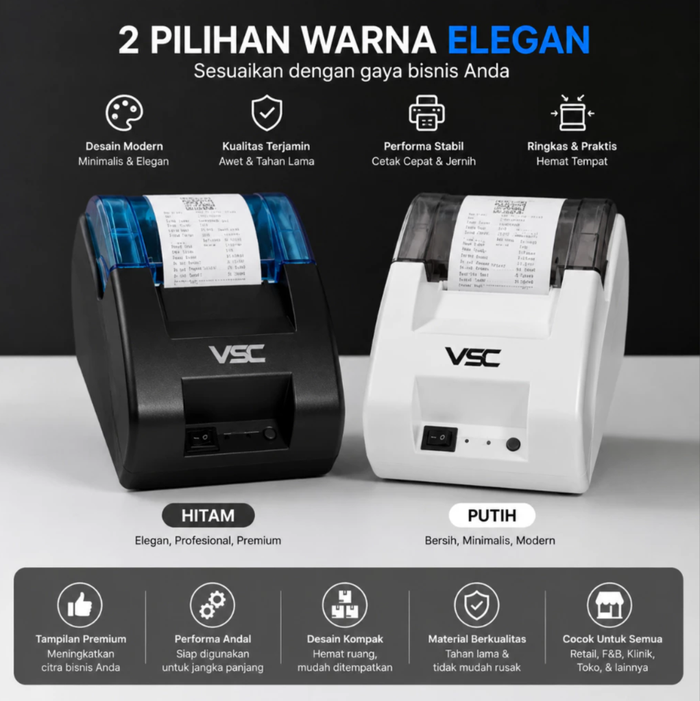 Mini Printer Thermal Bluetooth VSC TM-58V 58mm RPP02 - RJ-11 - Support Moka Gobiz Grab Semua Apps