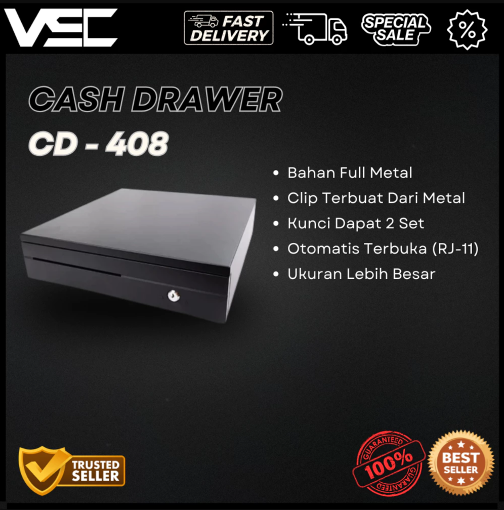 VSC CD-408 Cash Drawer Laci Uang Kasir RJ11 Otomatis 43 x 40 cm
