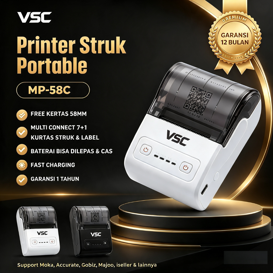 PRINTER THERMAL BLUETOOTH VSC MP-58C RPP02 58MM SUPPORT MOKA ALAMAT - PRINTER KASIR