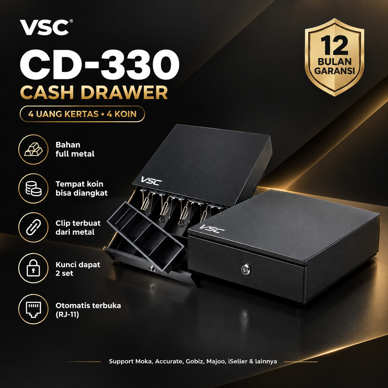 CASH DRAWER /  LACI UANG VSC CD-330 RJ- 11 (37 x 33 Cm )